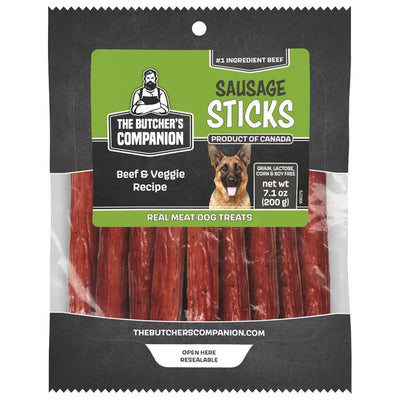 The Butcher's Companion Dog Treats Beef & Veggie Recipe Sausage Sticks 5" 7.1oz The Butcher's Companion