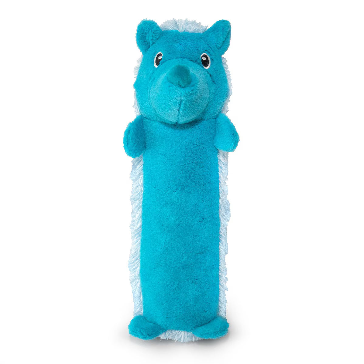 The ThoozyPet Hedgehog Plush Dog Toy 13 is a soft blue cartoon-style plush with small ears, round eyes, a snout, and a rectangular body featuring lighter blue trim along the sides. Brand: ThoozyPet.