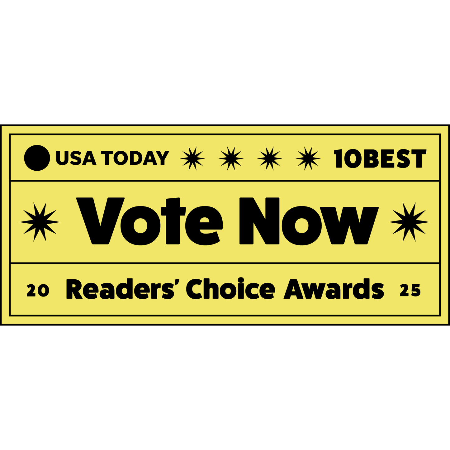 Yellow banner with black text: VOTE NOW for Talis-us as the Best Pet Store by USA TODAY 2025—Readers’ Choice Awards. Features Talis Us, starburst graphics, and a border.