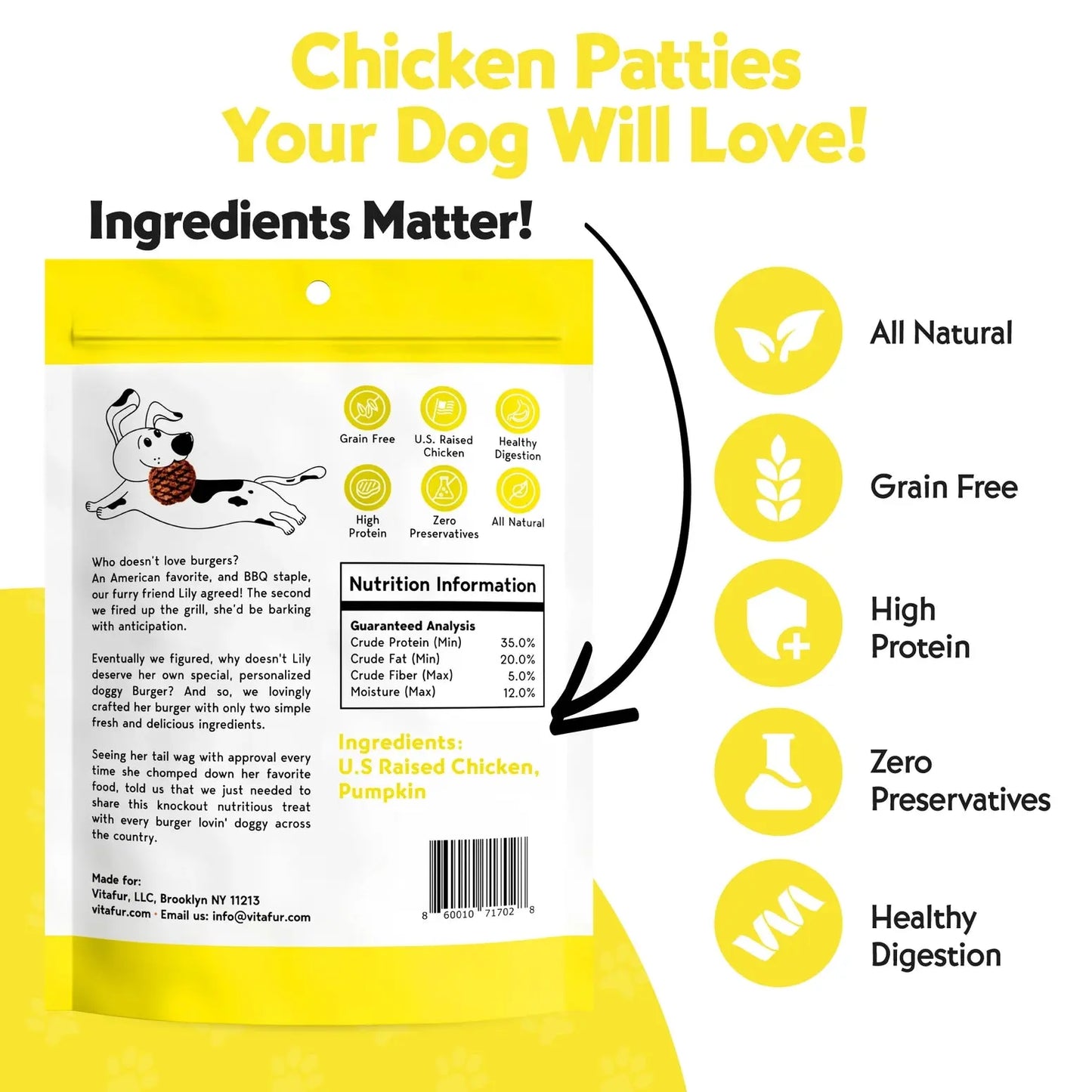 Vitafur Barkin Burger Chicken & Pumpkin Dog Treat 4 oz Vitafur