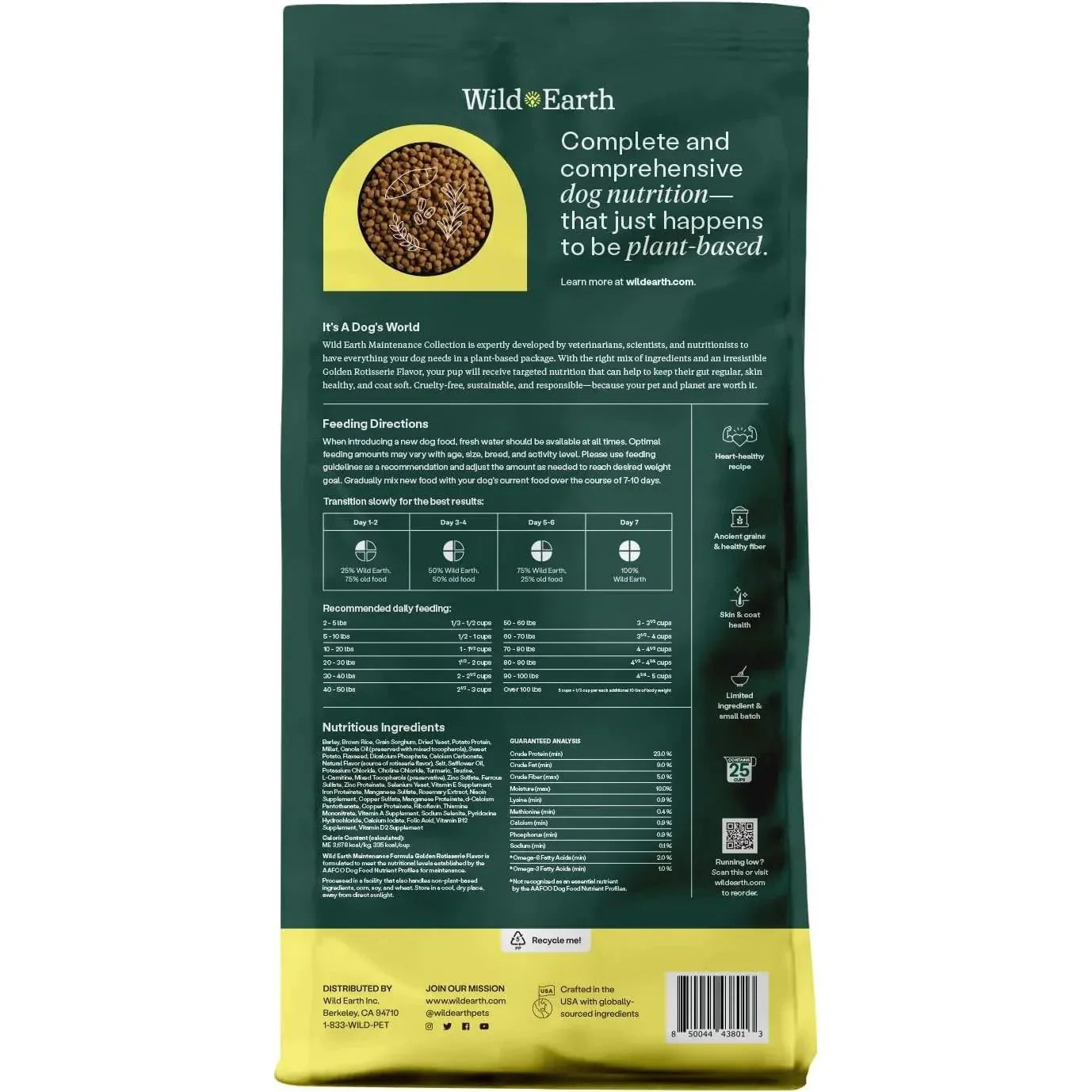 Wild Earth Maintenance Formula Vegan Dog Food Allergy Relief Golden Rotisserie Flavor Wild Earth