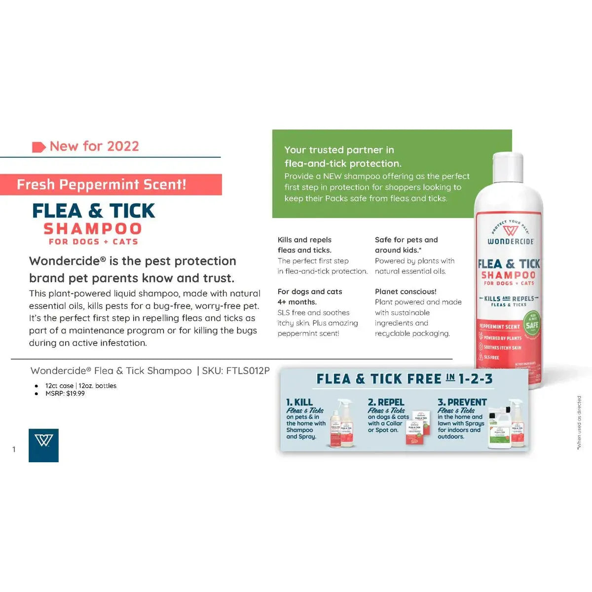 Wondercide Natural Flea & Tick with Essential Oils Dog & Cat Shampoo, Peppermint,12oz. Wondercide