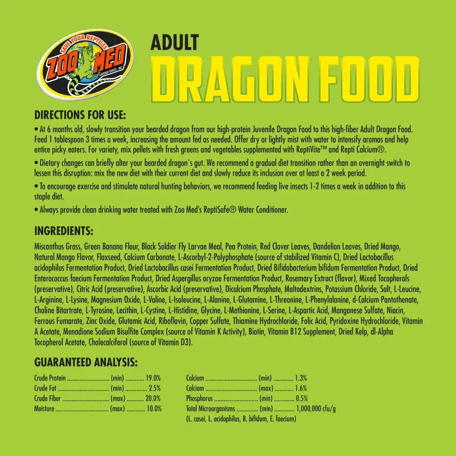 Zoo Med Adult High Fiber Bearded Dragon Food Zoo Med Laboratories