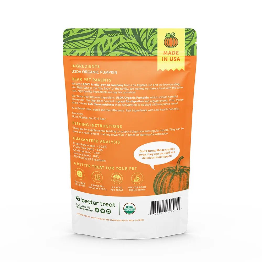 A Better Treat Freeze Dried Raw USDA Organic Pumpkin Dog and Cat Treats - Talis Us