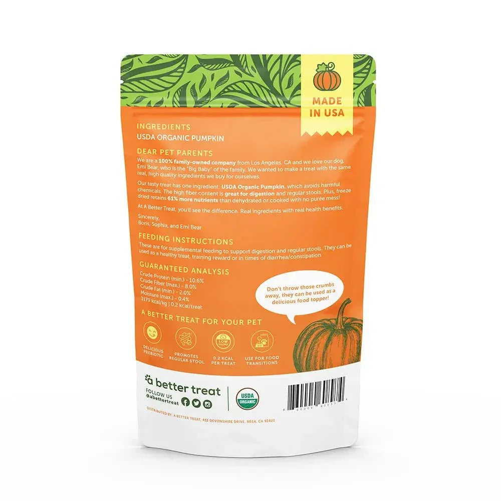 A Better Treat Freeze Dried Raw USDA Organic Pumpkin Dog and Cat Treats - Talis Us
