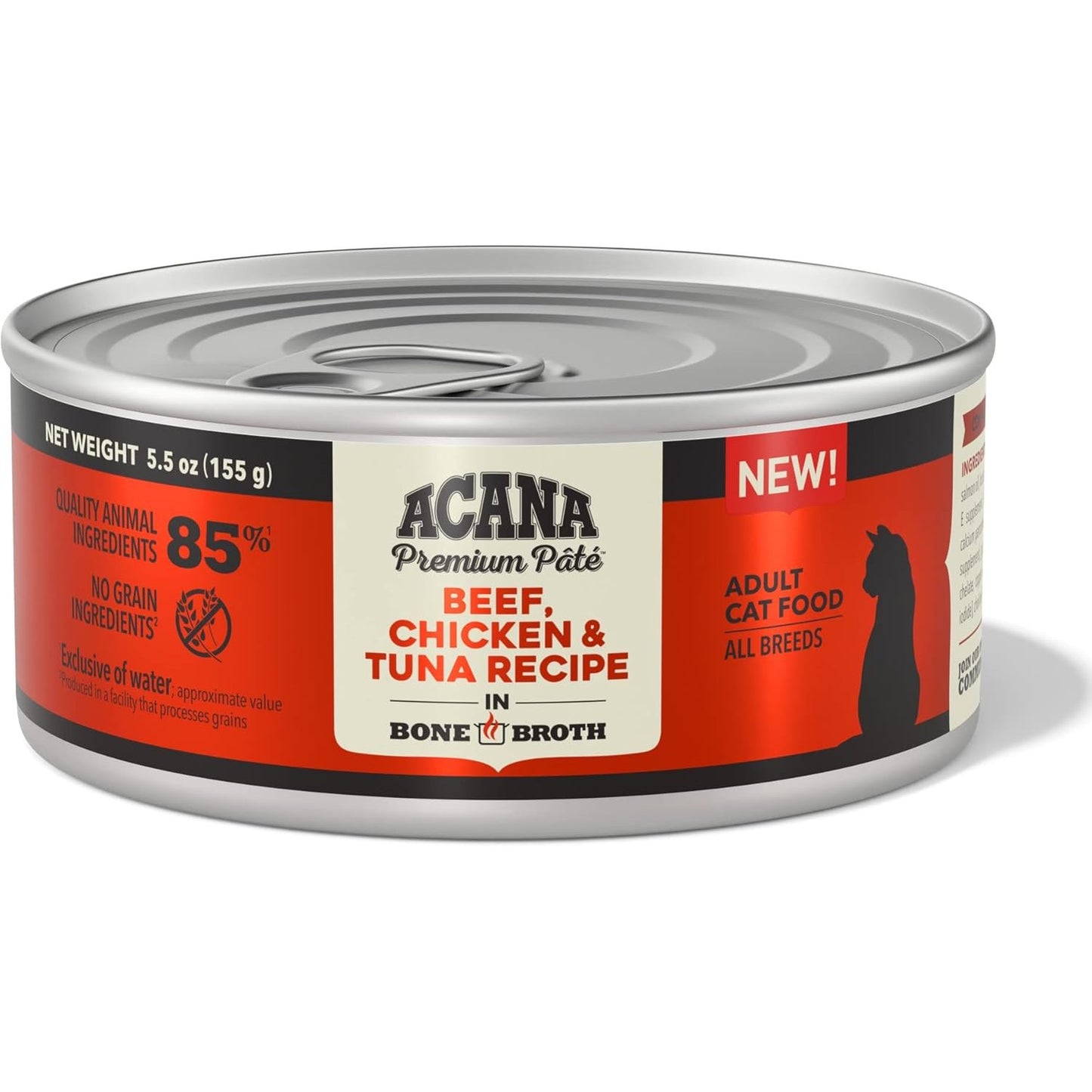 ACANA beef chicken tuna wet cat food in bone broth, premium quality with 85% animal ingredients