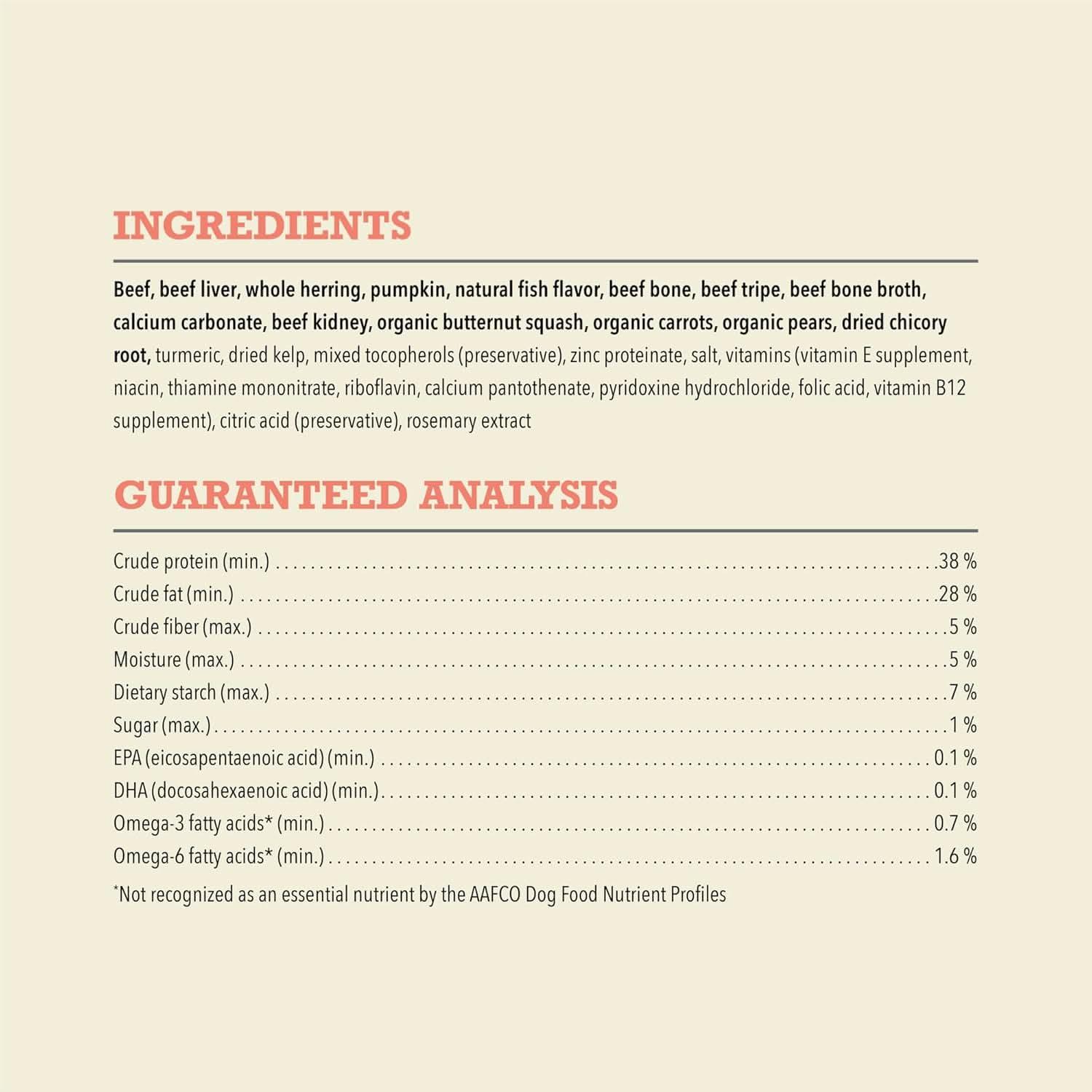 Acana Freeze-Dried Dog Food ingredients list and guaranteed analysis for healthy canine nutrition