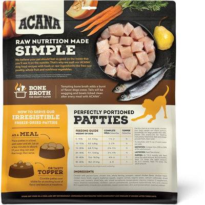 Acana freeze-dried dog food topper featuring raw nutrition made simple with healthy ingredients