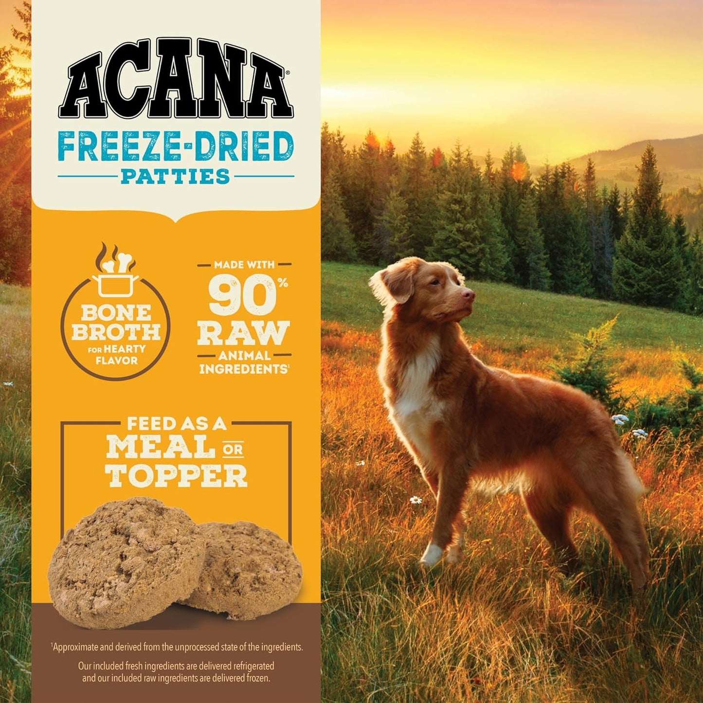 Acana freeze-dried dog food topper patties made with 90 percent raw animal ingredients