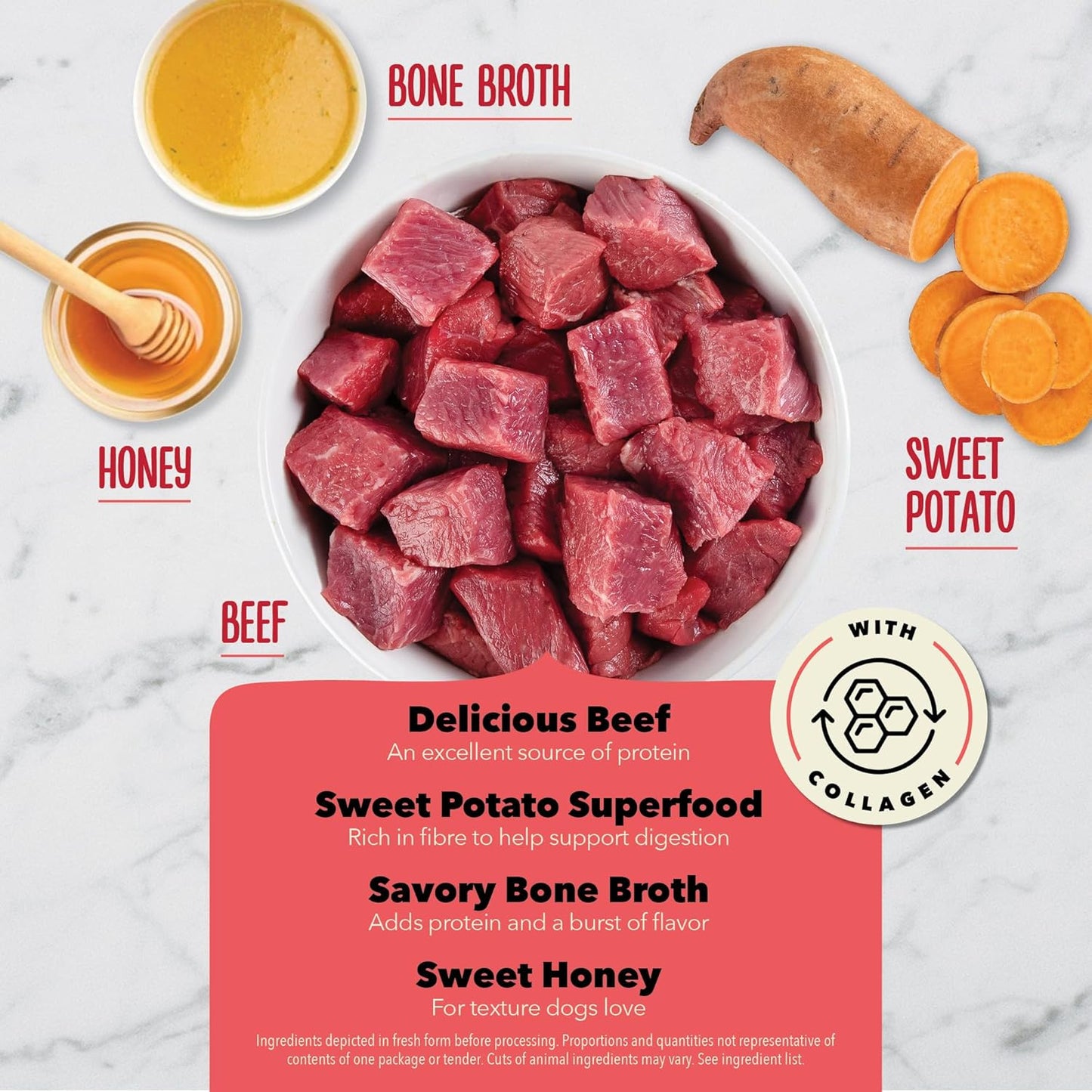 Acana hip and joint support dog treats featuring beef, sweet potato, and bone broth for dog's health