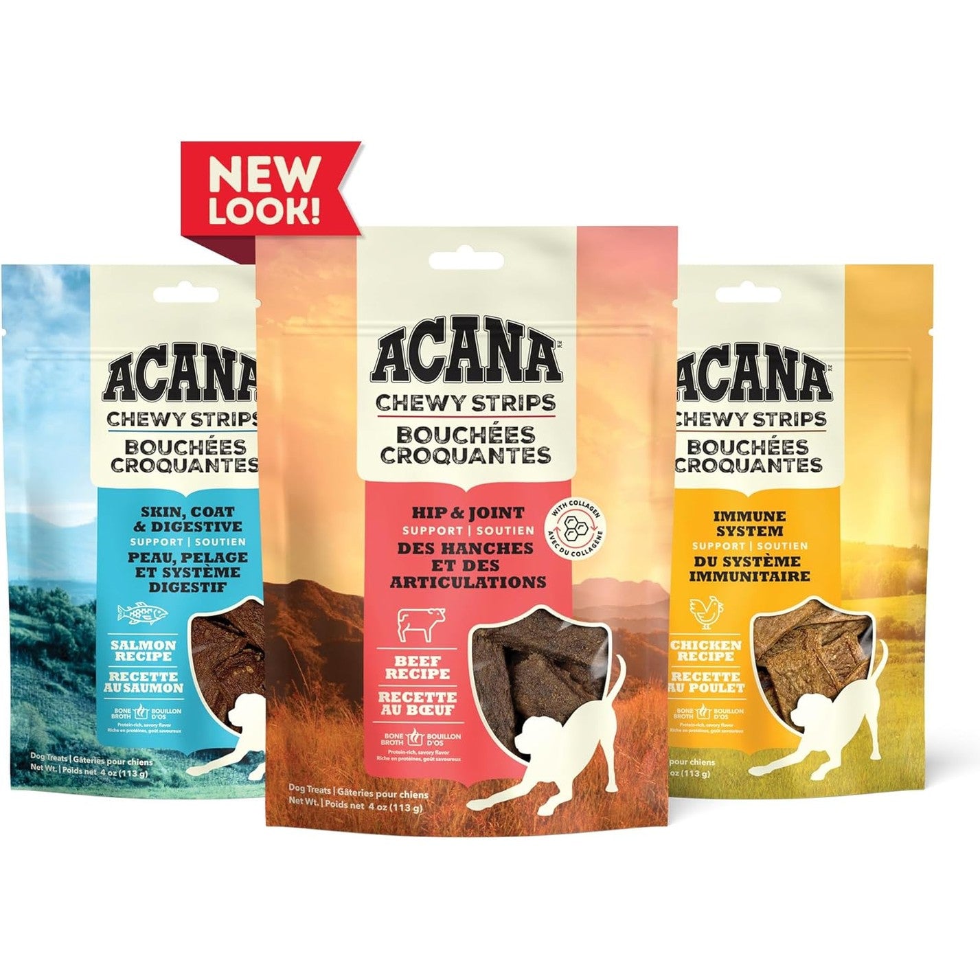 Acana hip and joint support dog treats in assorted flavors for healthy canine joints and mobility