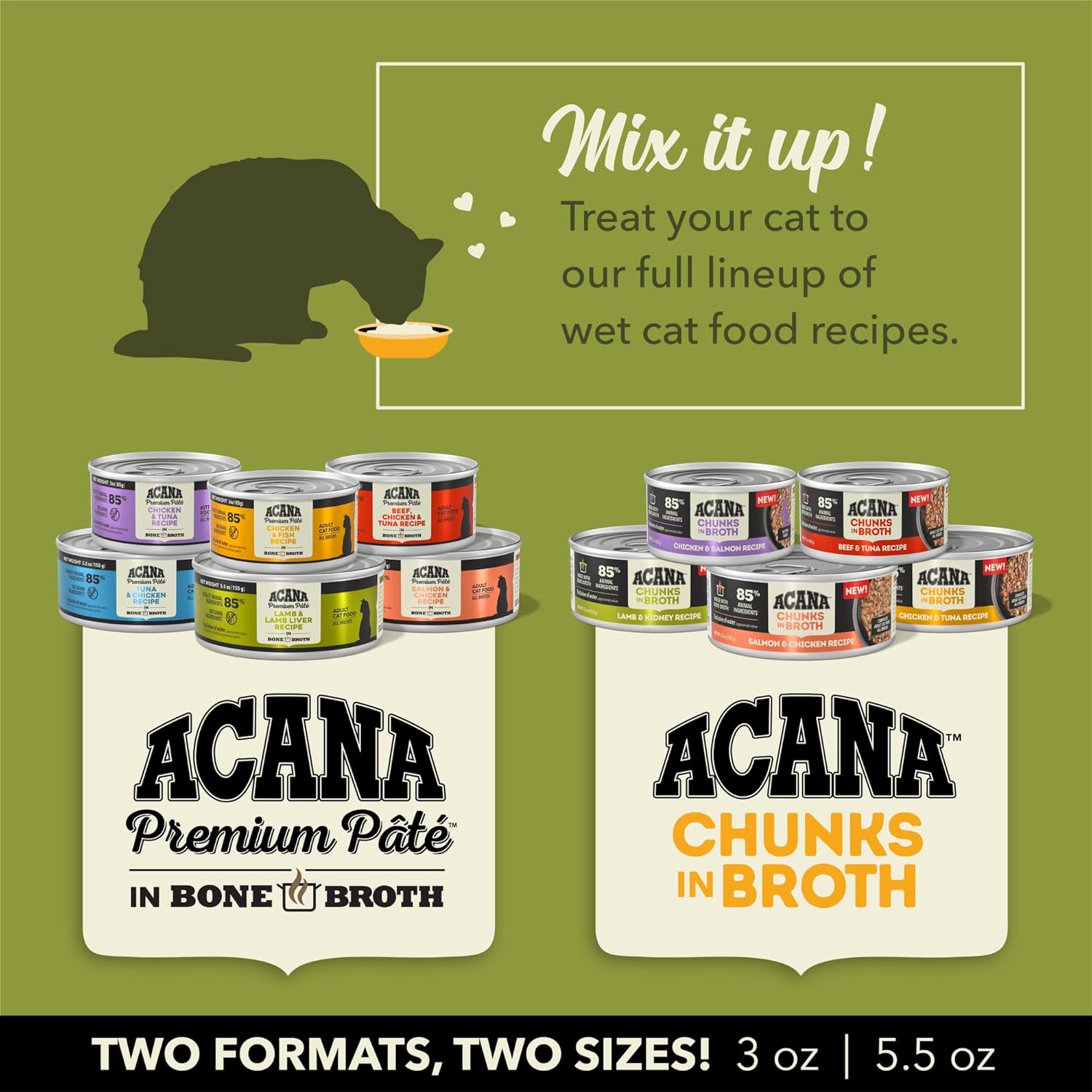 ACANA salmon and chicken wet cat food selection with various flavors and sizes for a healthy diet