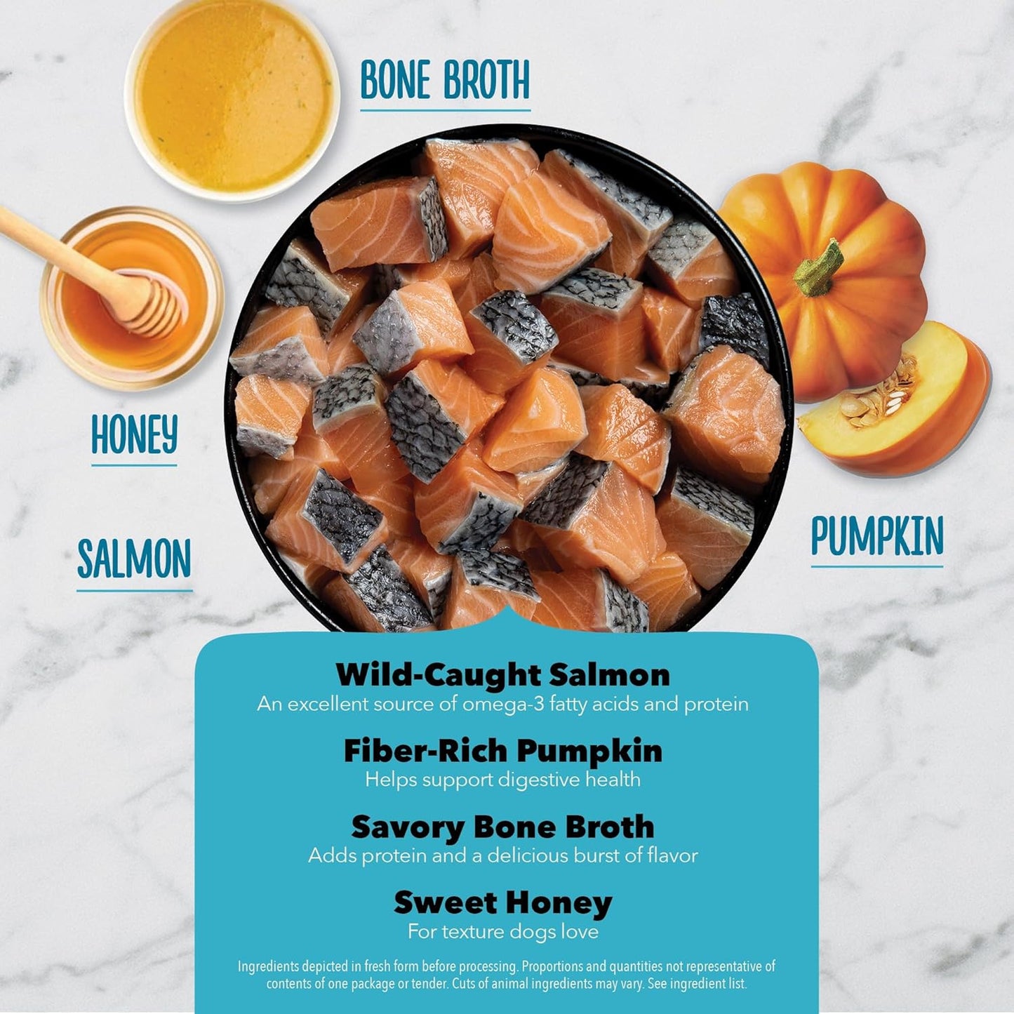 Acana skin and coat dog treats featuring wild-caught salmon and fiber-rich pumpkin for healthy skin
