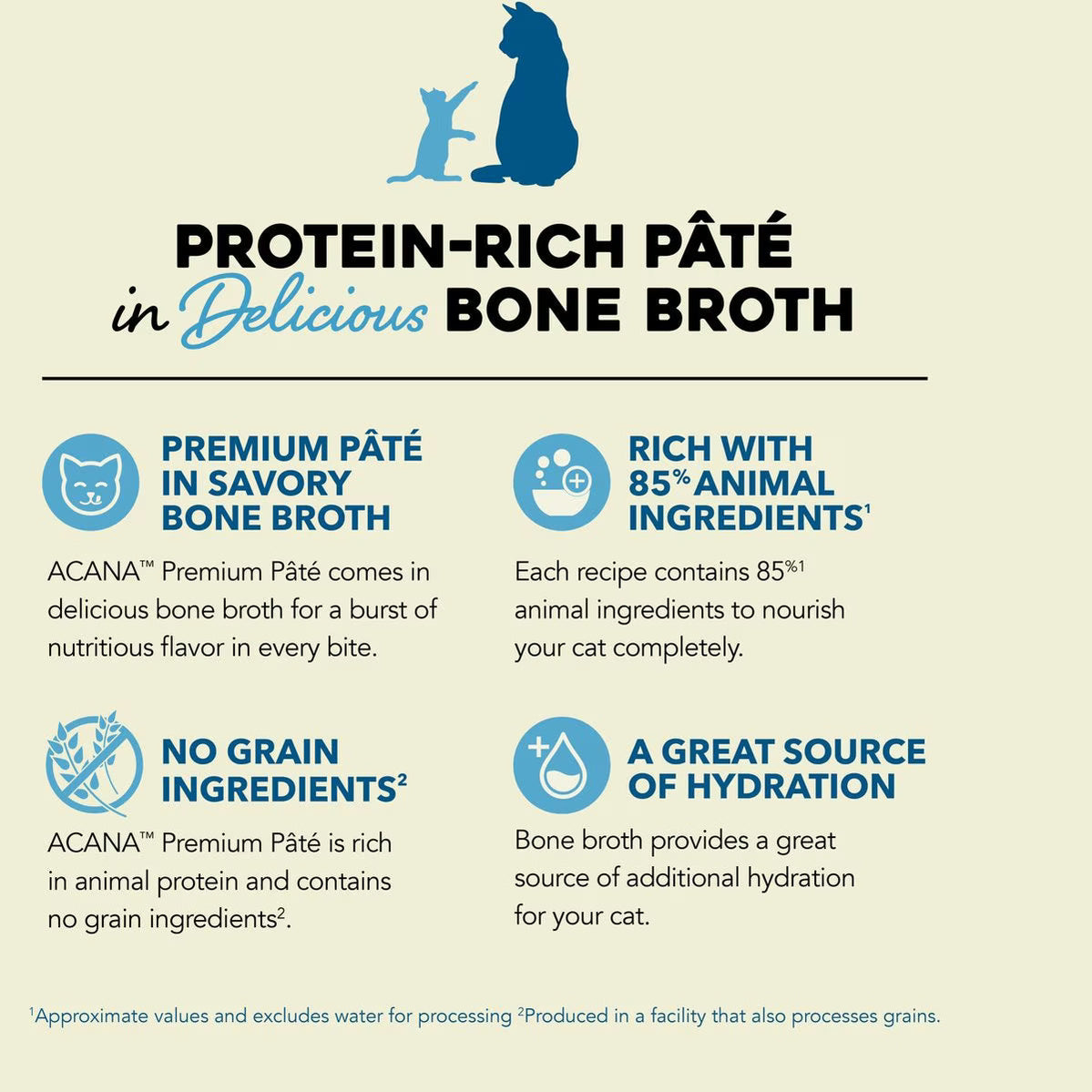 ACANA surf and turf wet cat food featuring protein-rich pâté in delicious bone broth