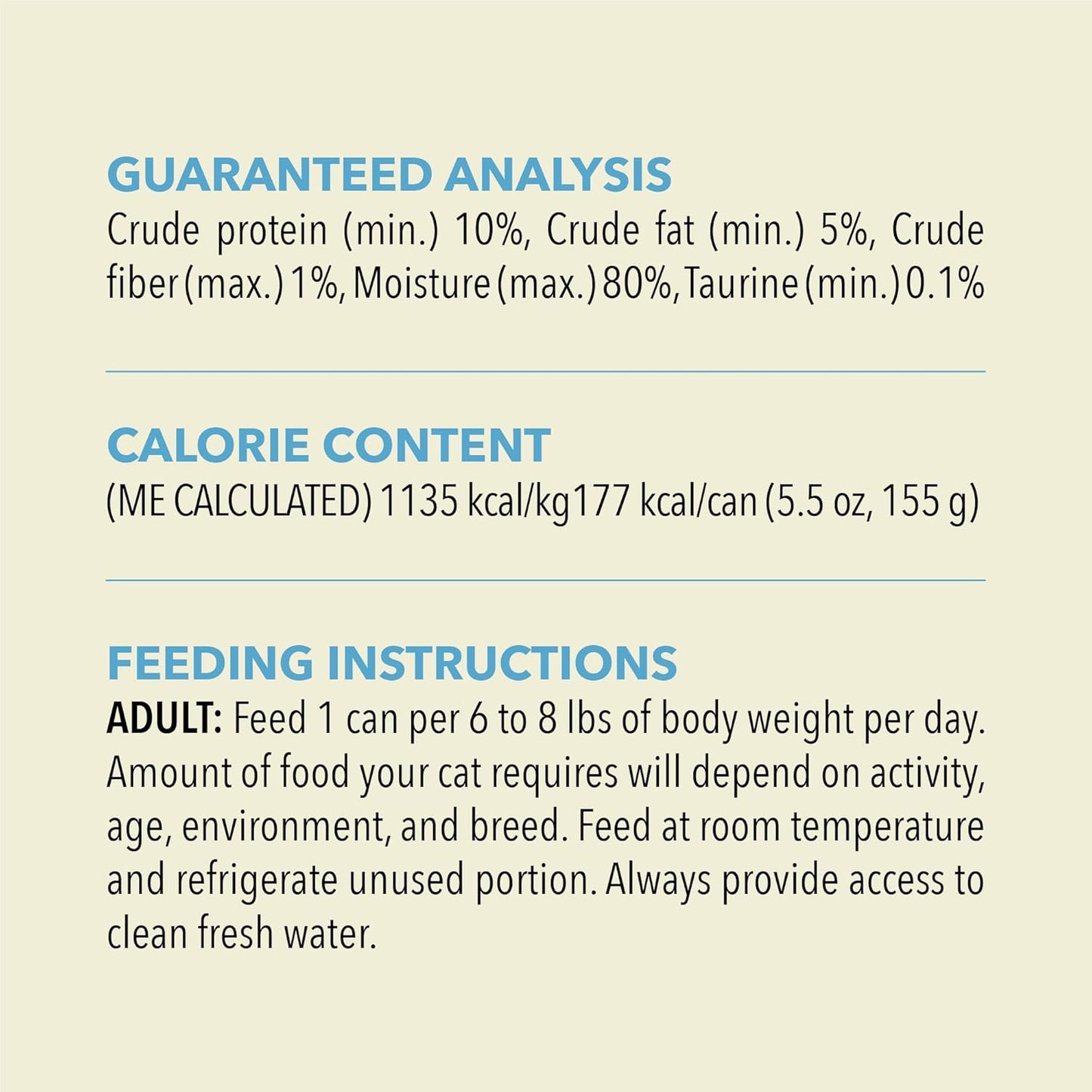 ACANA wet cat food tuna and chicken in a 5.5 oz can with nutritional information and feeding instructions