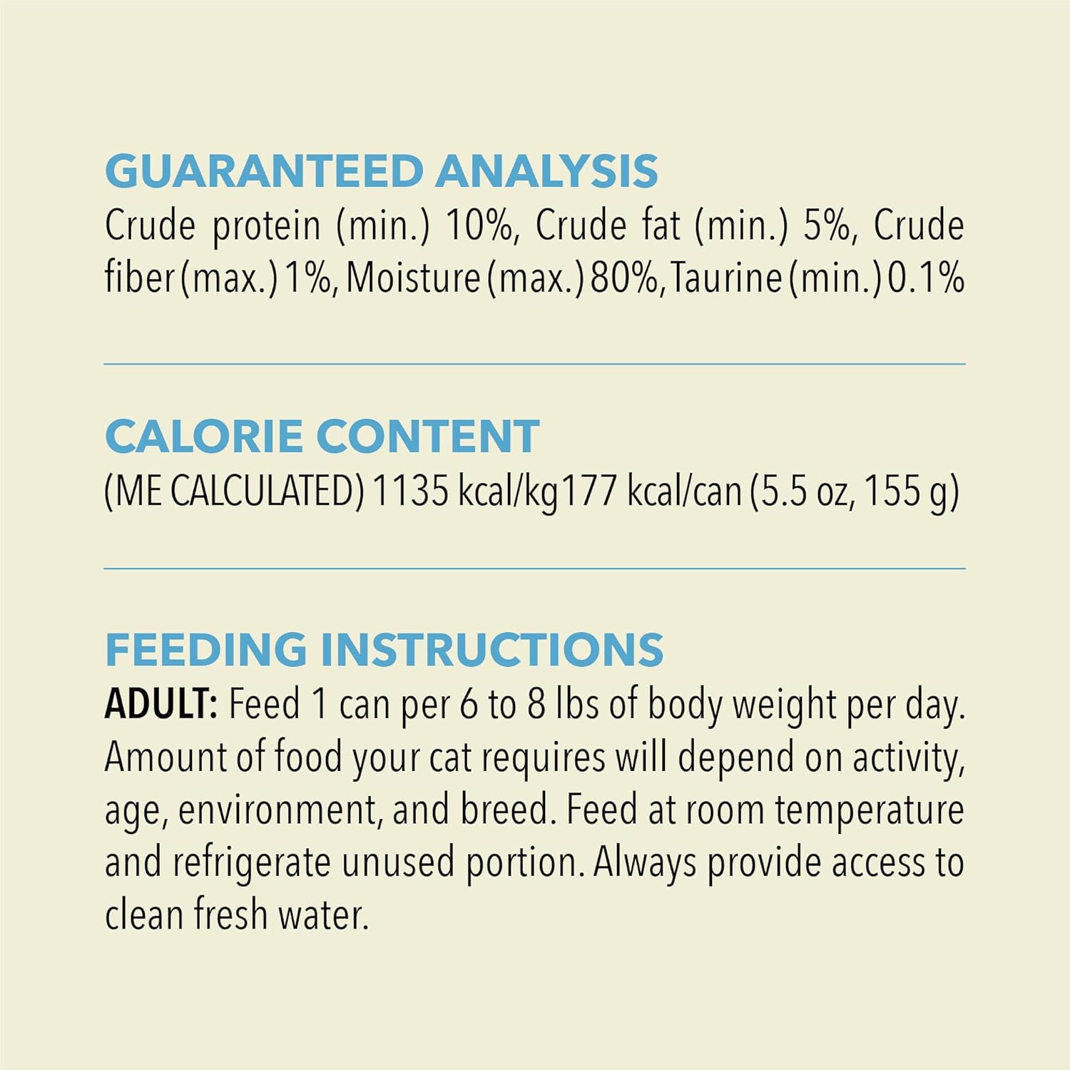 ACANA wet cat food tuna and chicken with guaranteed analysis and feeding instructions