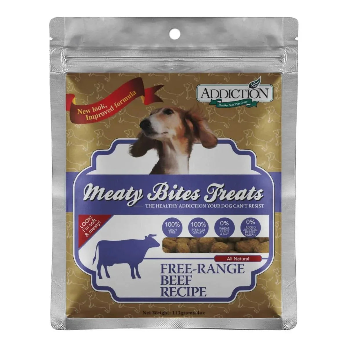Addiction Beef Meaty Bites Grain - Free Dog Treats 4oz - Talis Us