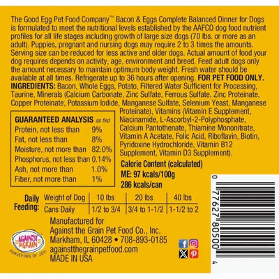 Against the Grain The Good Egg Bacon and Eggs Canned Dog Food 12ea/10.5 oz - Talis Us