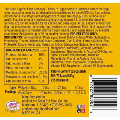 Against the Grain The Good Egg Steak 'n' Egg Canned Dog Food 12ea/10.5 oz - Talis Us