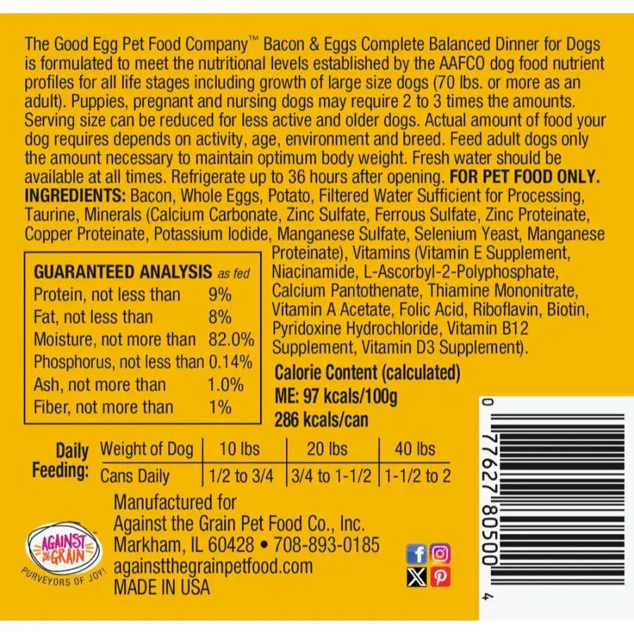 Against the Grain The Good Egg Bacon and Eggs Canned Dog Food 12ea/10.5 oz - Talis Us