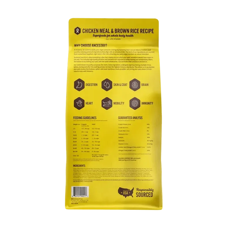 Ancestry Pet Food Chicken Meal & Brown Rice Formula Dry Kibble Dog Food - Talis Us