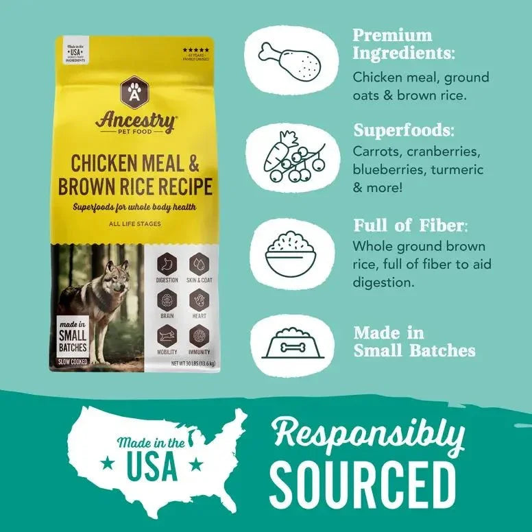 Ancestry Pet Food Chicken Meal & Brown Rice Formula Dry Kibble Dog Food - Talis Us