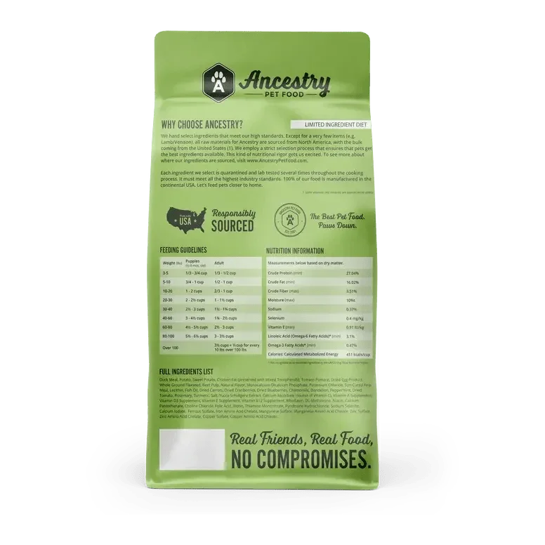 Ancestry Pet Food Duck Meal & Potato Formula Dry Kibble Dog Food - Talis Us