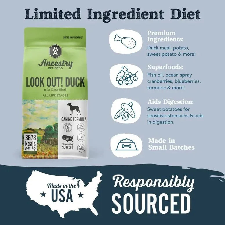Ancestry Pet Food Duck Meal & Potato Formula Dry Kibble Dog Food - Talis Us