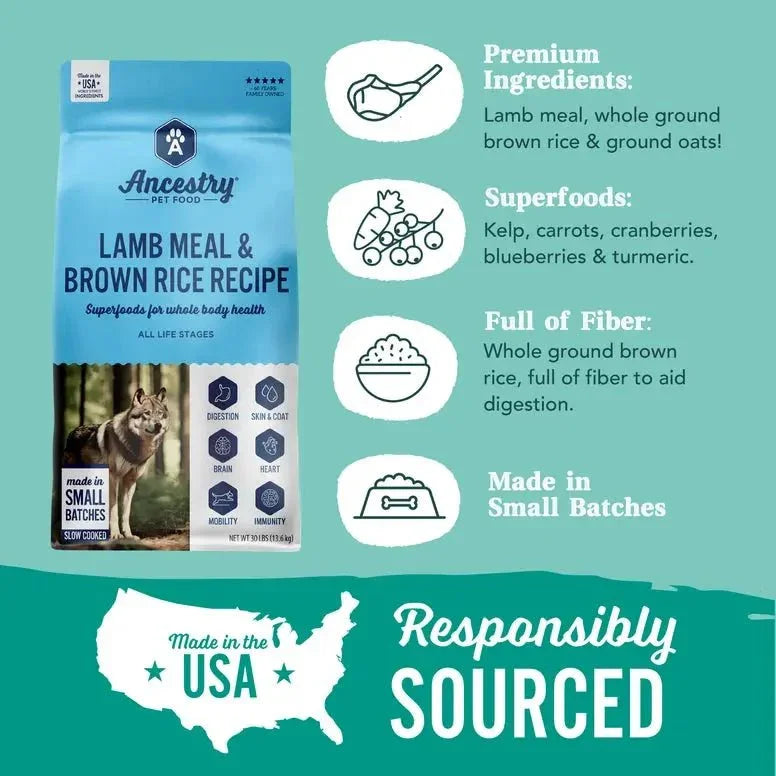 Ancestry Pet Food Lamb Meal & Brown Rice Formula Dry Kibble Dog Food - Talis Us