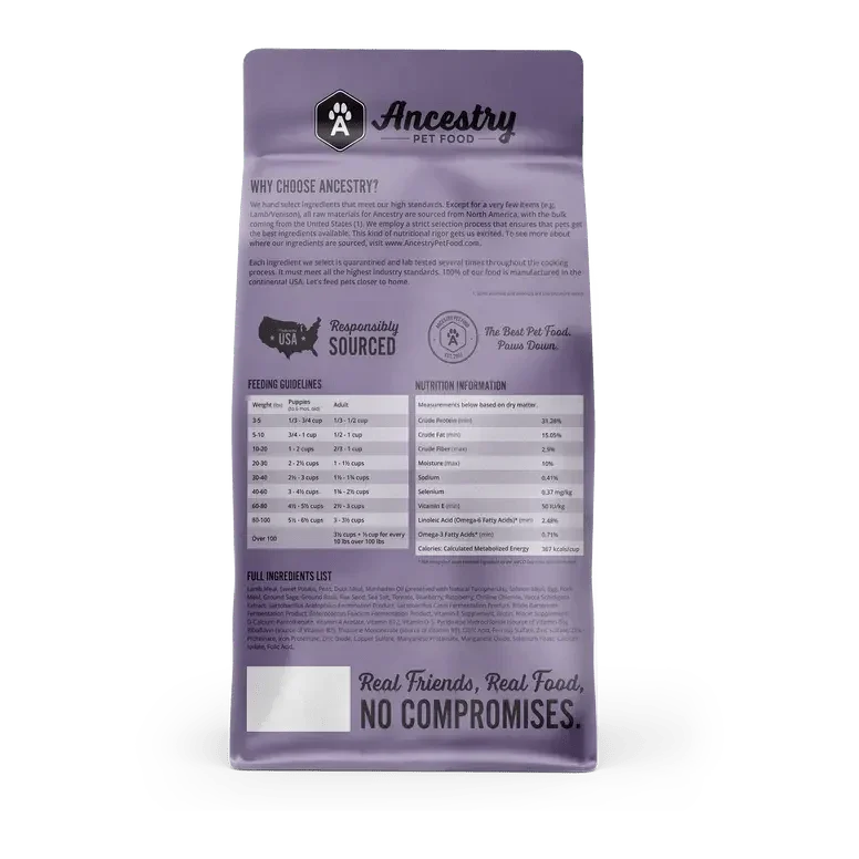 Ancestry Pet Food Lamb Meal & Sweet Potato Formula Dry Kibble Dog Food - Talis Us