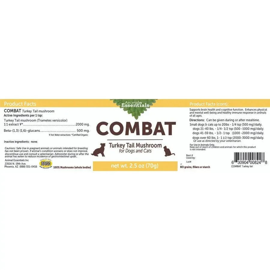 Animal Essentials Combat Turkey Tail Mushroom Cat & Dog Vitamin Supplement 70g - Talis Us