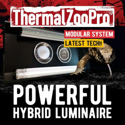 Close-up of the Arcadia ThermalZooPro LED Heating Luminaire showcasing its hybrid design