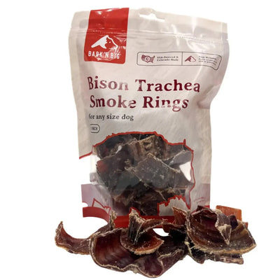 BarkNBig Bison Trachea Smoke Rings Dog Treats 10oz - Talis Us