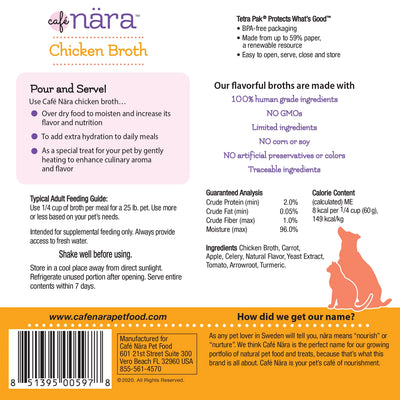 Caru Pet Food Cafe Nara Chicken Broth for dogs and cats with natural ingredients and no preservatives