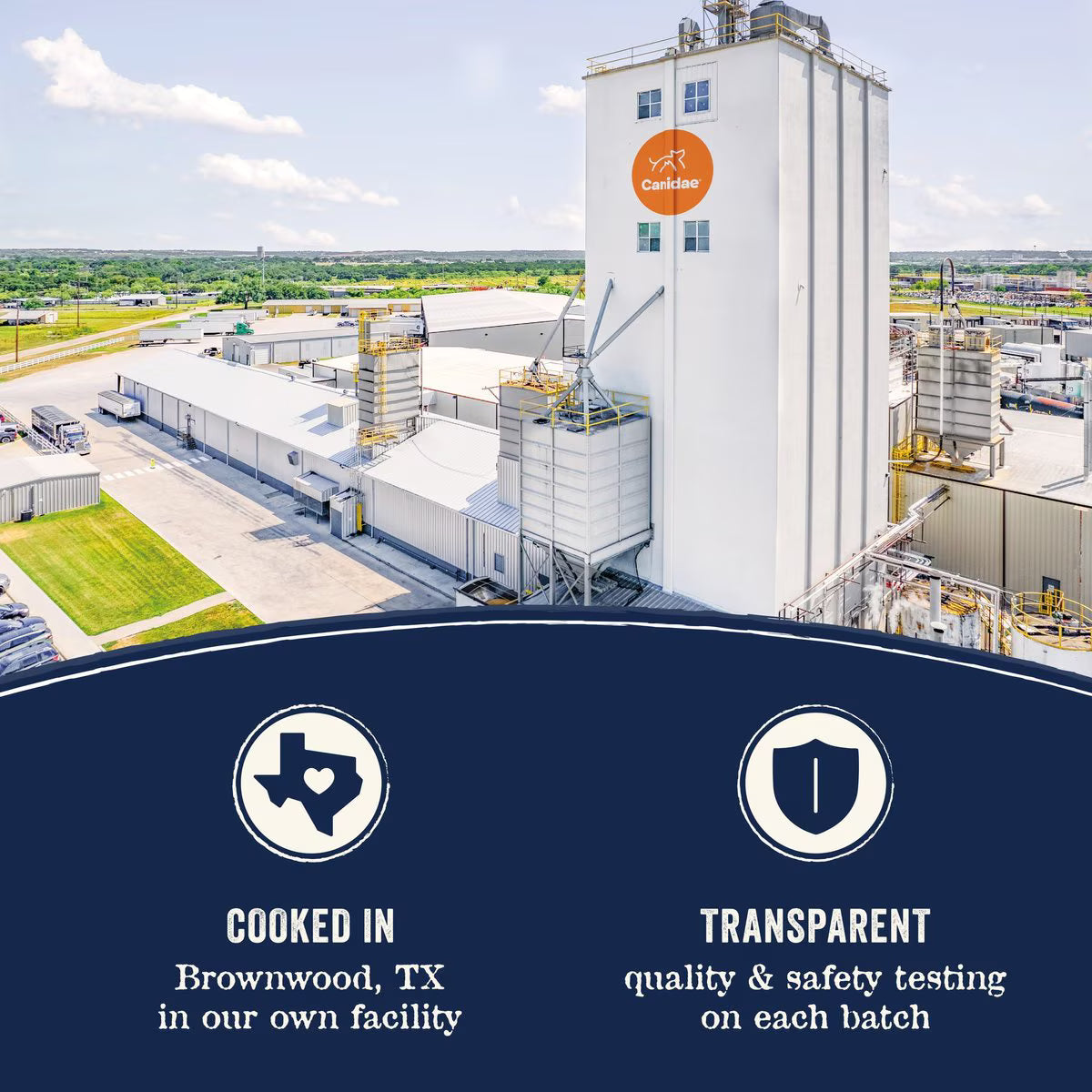 CANIDAE facility in Brownwood TX producing small breed chicken dry dog food with quality and safety testing