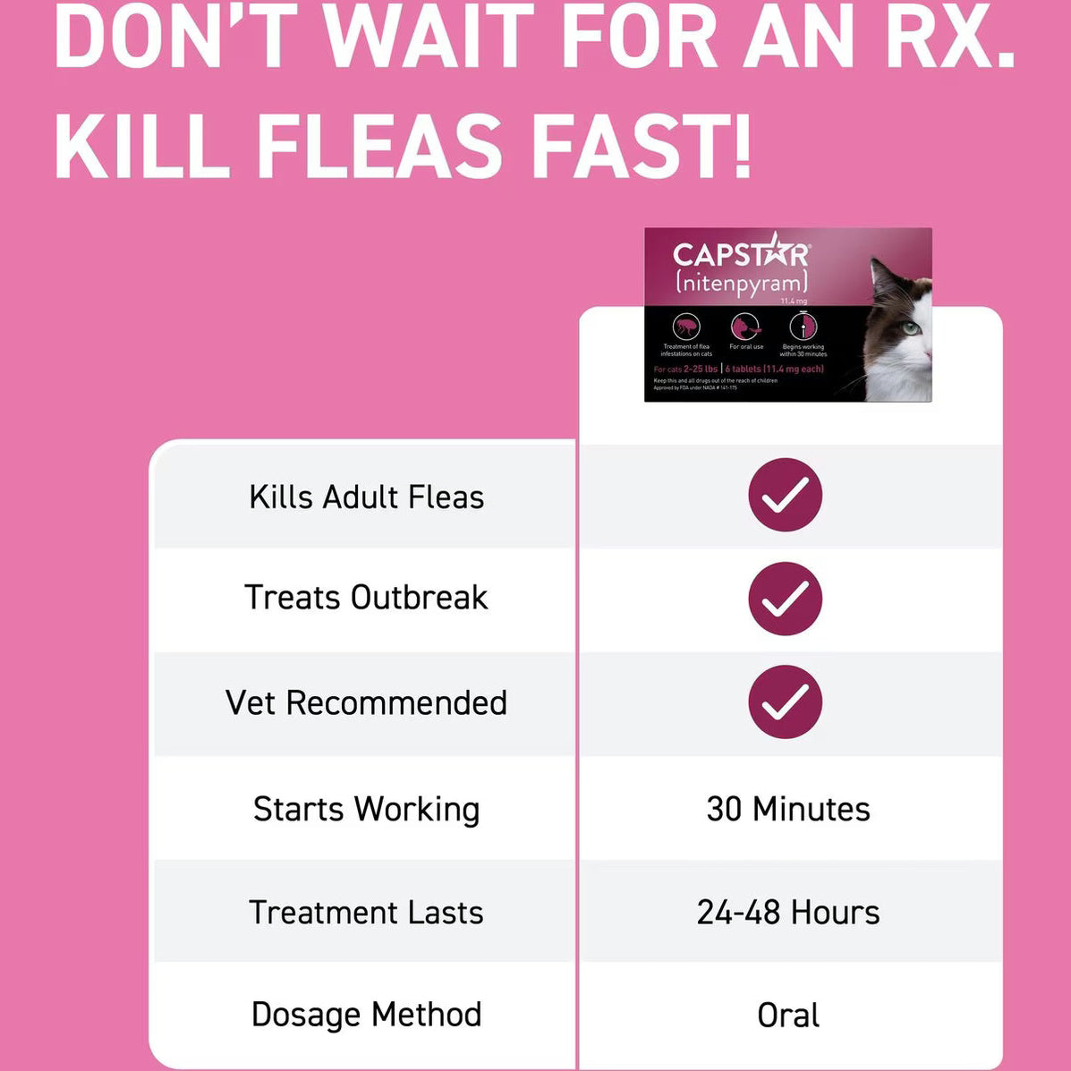 Capstar cat flea tablets without prescription effectively kill adult fleas in 30 minutes