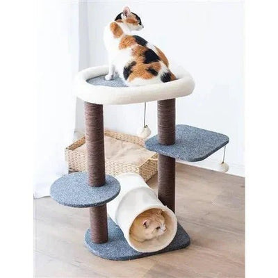 Catry, Lifted Cat Tree Cat Tower with Tunnel and Pom Poms - Talis Us