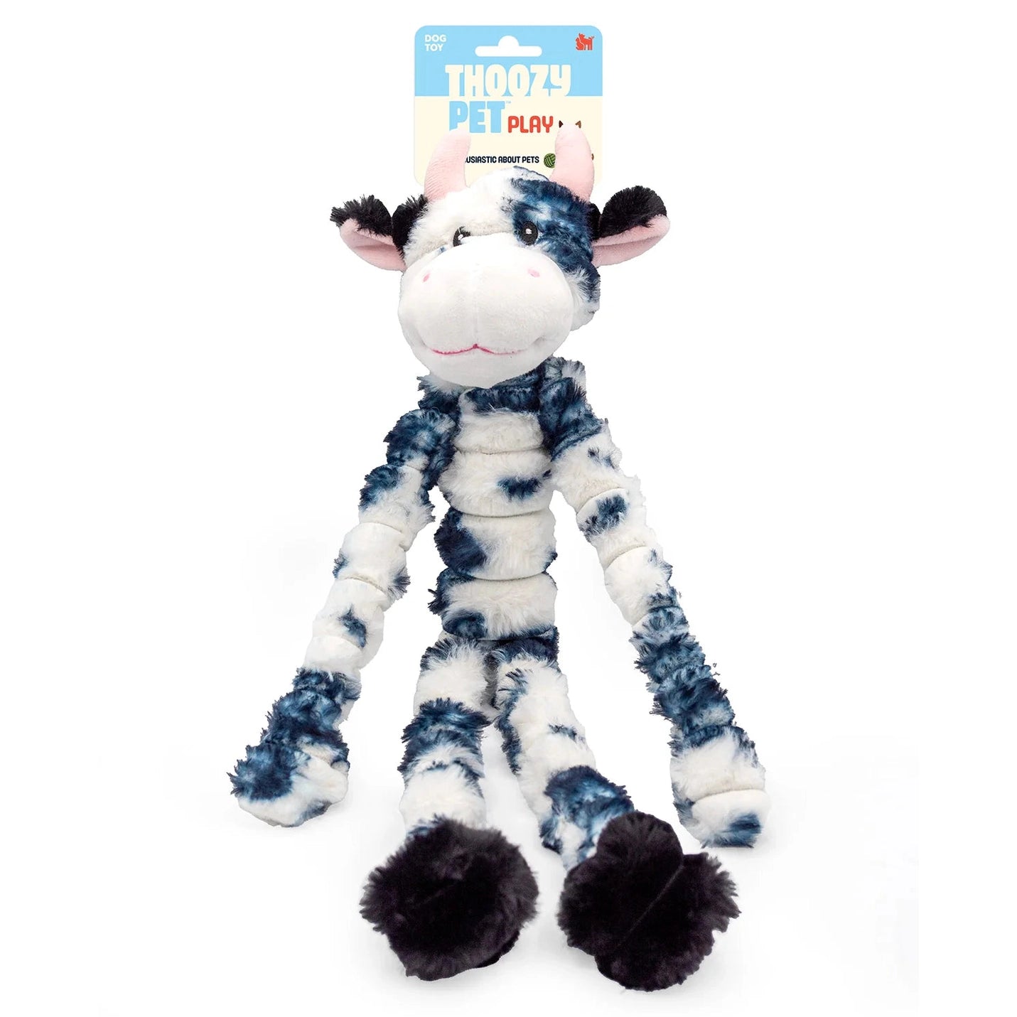 ThoozyPet cow dog tug toy featuring a plush, soft design for interactive play and fun