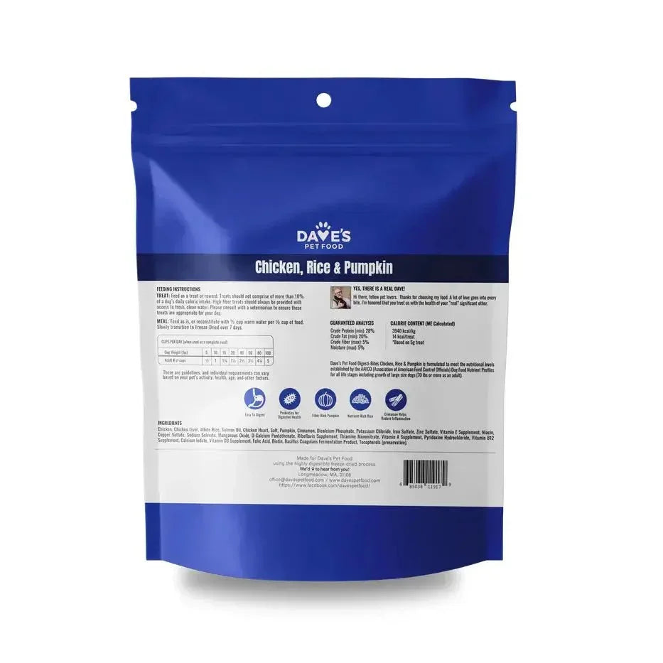 Dave's Digesti - Bites Chicken, Rice & Pumpkin Freeze - Dried Dog Treats - Talis Us