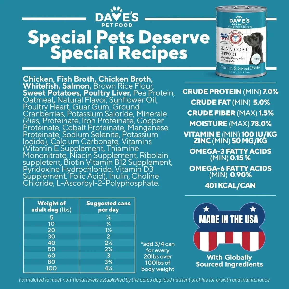 Dave's Pet Food Skin & Coat Support Chicken & Sweet Potato Recipe Pate Wet Dog Food 12ea/13 oz - Talis Us