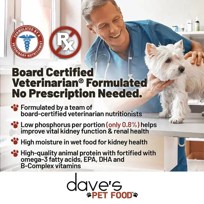 Dave's Pet Food Veterinarian Formulated Restricted Phosphorus & Protein Kidney Support, Tuna Pate in Gravy Wet Dog Food - Talis Us