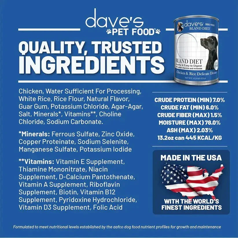 Dave's Restricted Diet Bland Chicken & Rice Dinner Canned Dog Food 12ea/13 oz - Talis Us