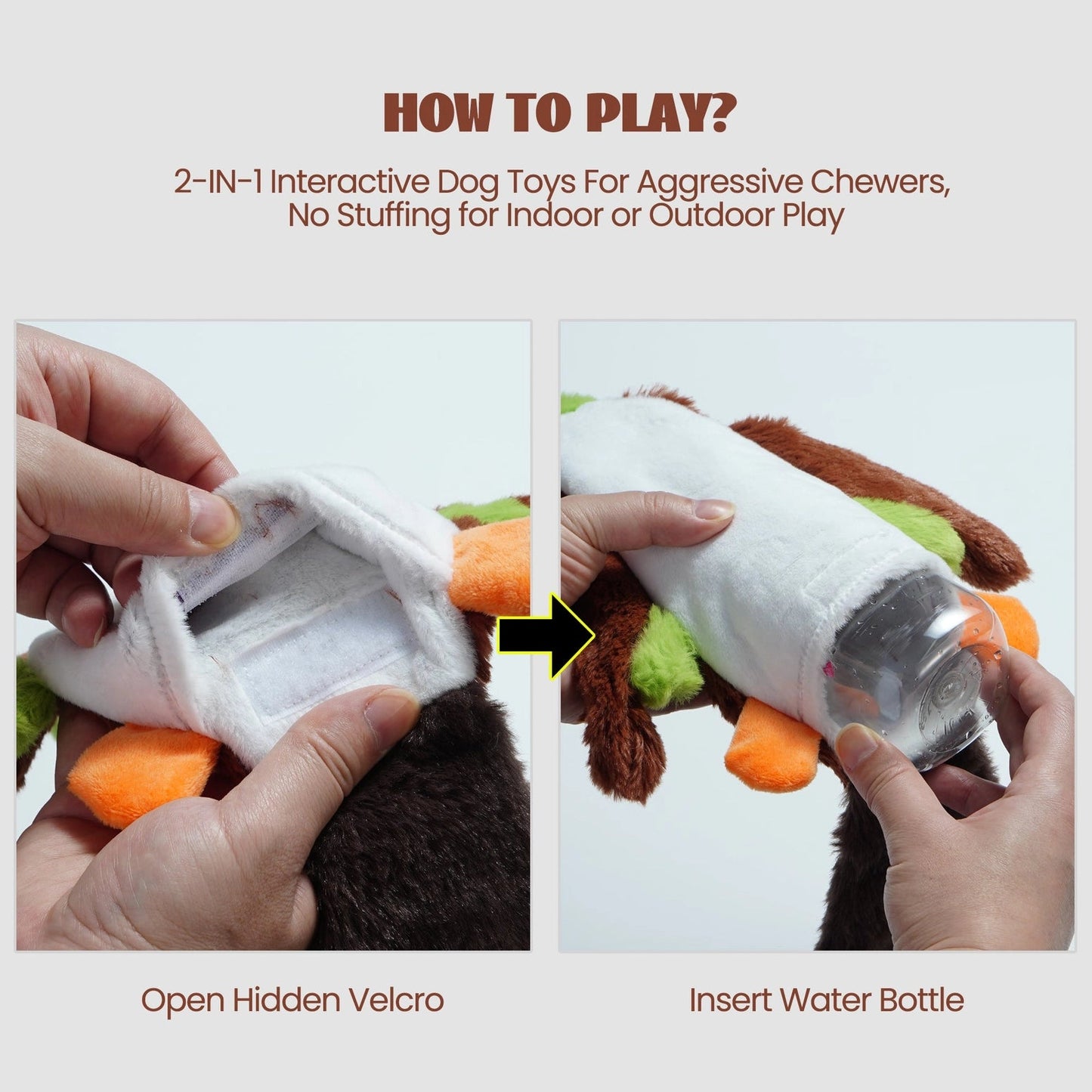 Nocciola 2-in-1 Water Bottle Dog Toys – Fun for Aggressive Chewers Nocciola