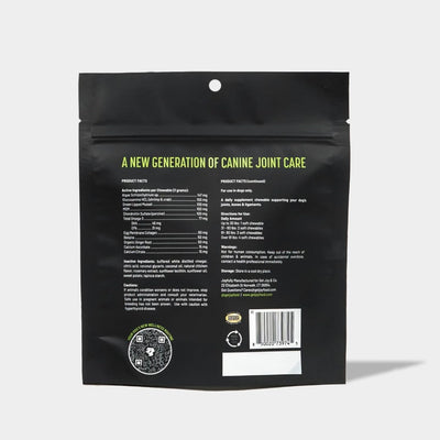 Get Joy dog joint health supplements packaging with nutritional information for canine joint care