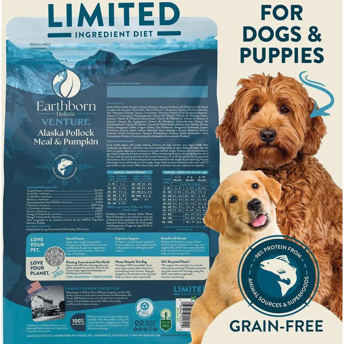 Earthborn Holistic Venture Limited Ingredient Alaska Pollock Meal & Pumpkin Grain - Free Dry Dog Food - Talis Us