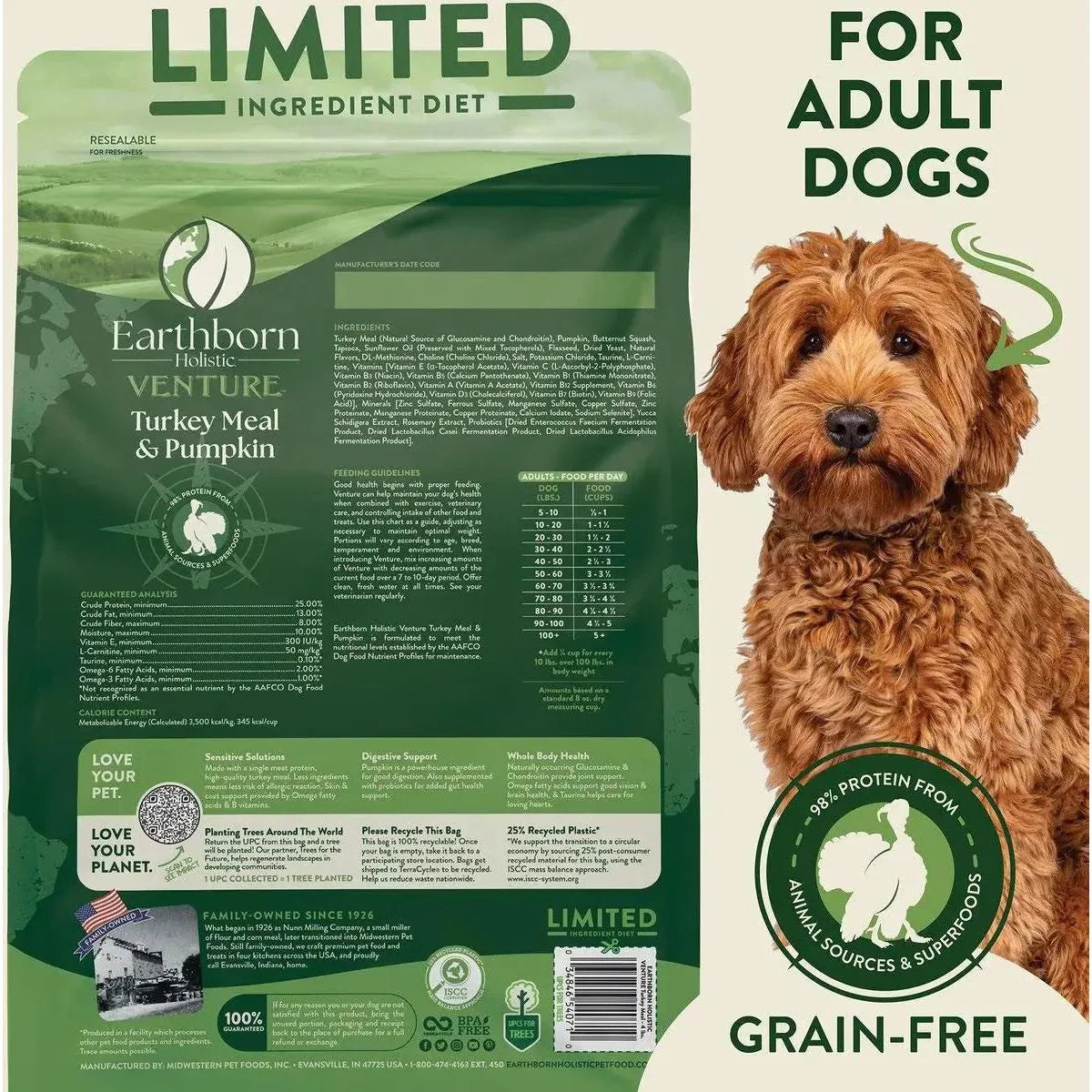 Earthborn Holistic Venture Limited Ingredient Turkey Meal & Pumpkin Grain - Free Dry Dog Food - Talis Us