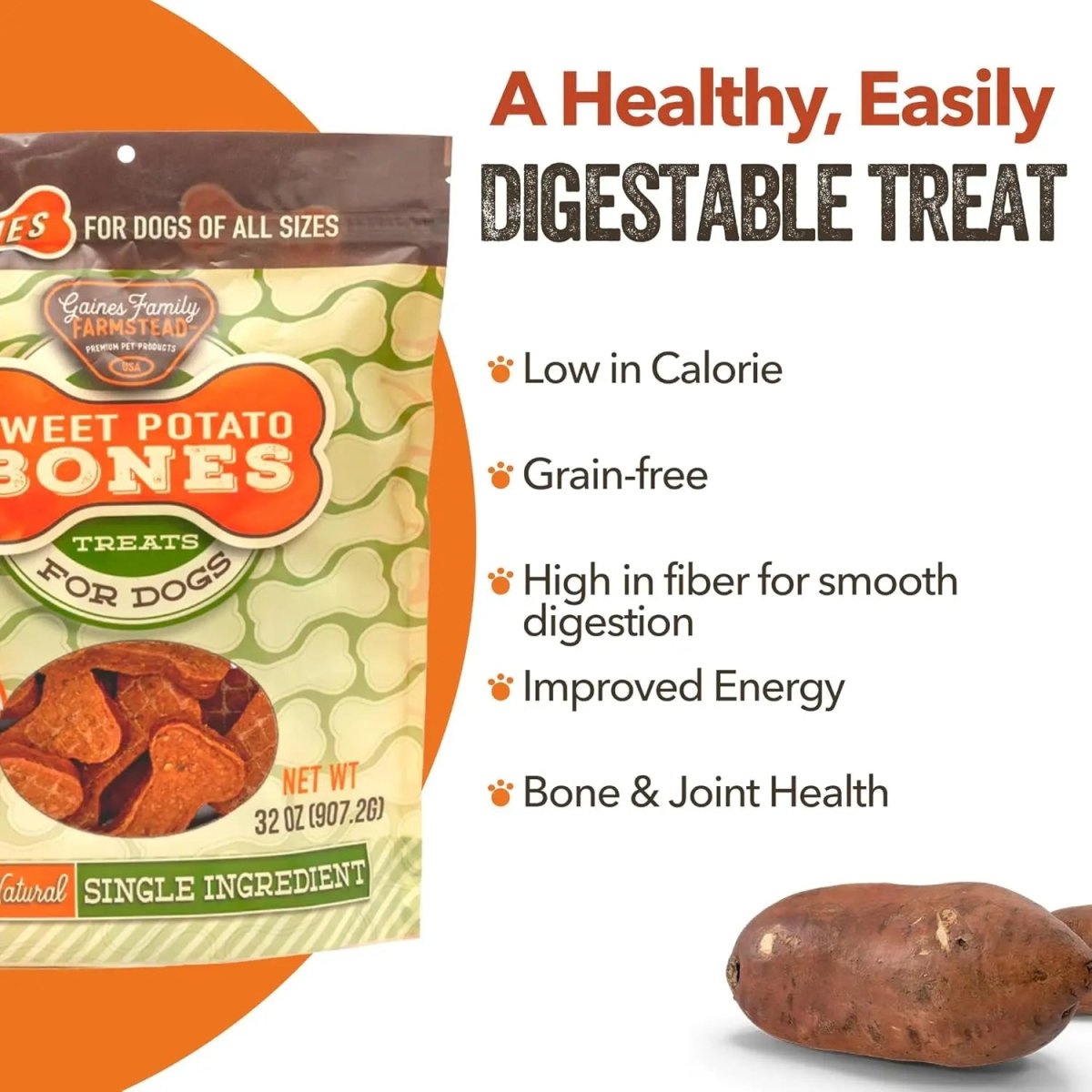 Gaines Family Farmstead Sweet Potato Bones Grain - Free Dog Treats - Talis Us