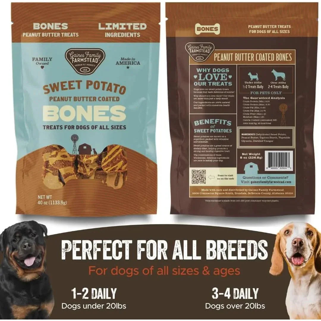 Gaines Family Farmstead Sweet Potato Peanut Butter Coated Bones Dog Treats - Talis Us