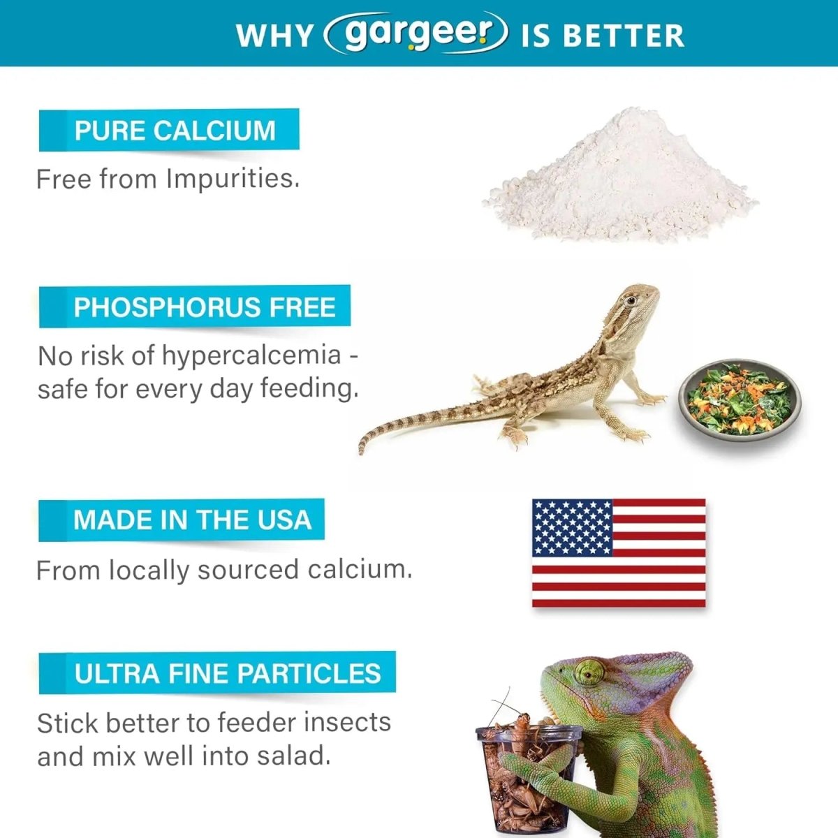 Gargeer Calcium Powder Reptile & Amphibian Supplement 4oz - Talis Us