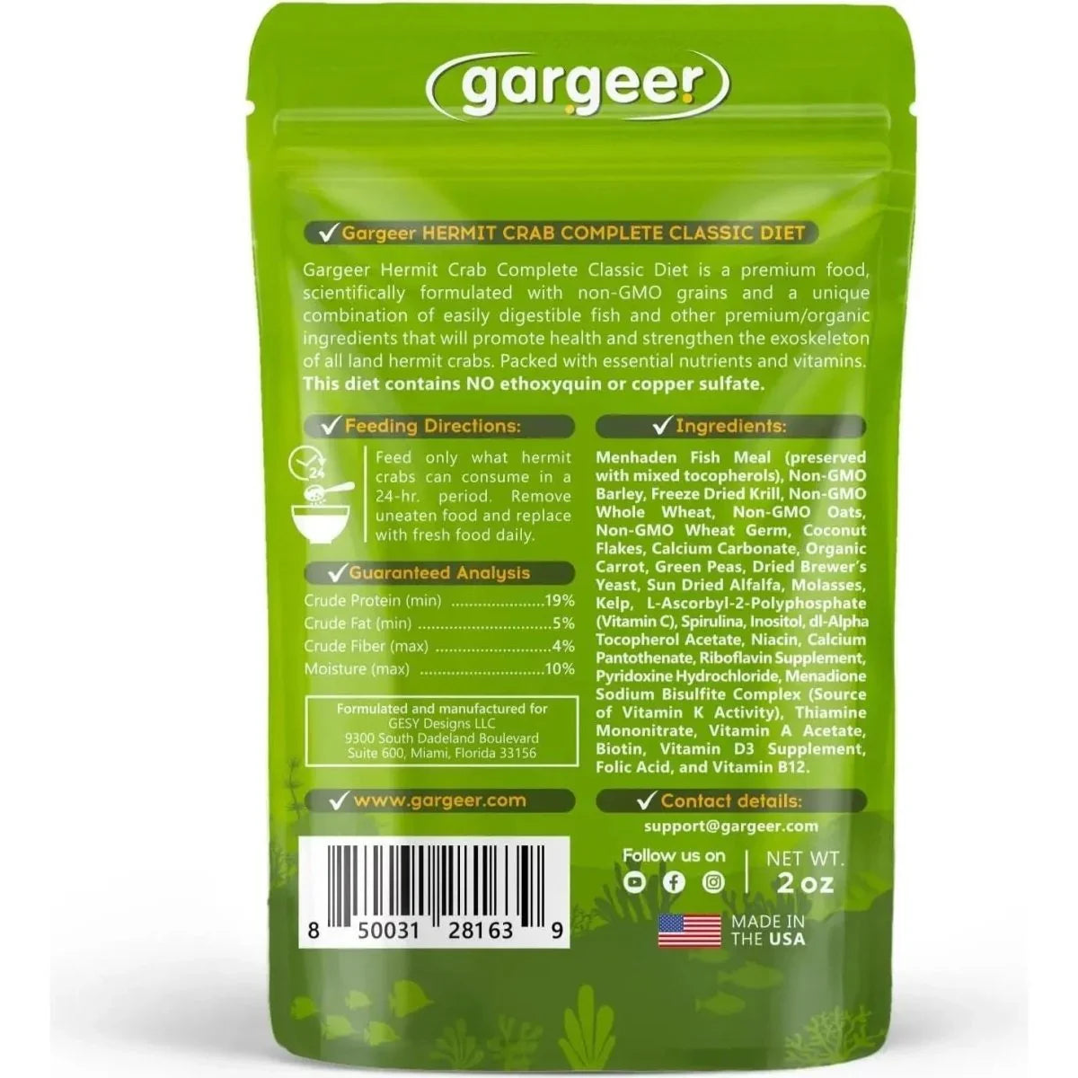 Gargeer Complete Classic Diet Hermit Crab Food 2oz - Talis Us